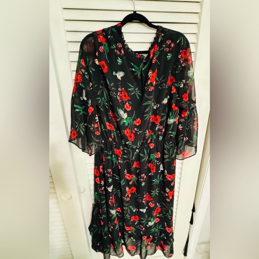 Almost maxi length humming bird floral dress
